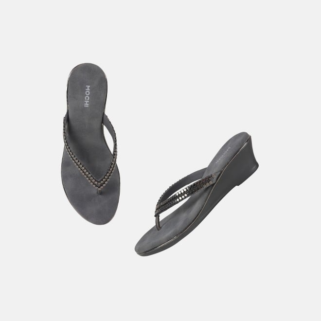 Mochi Women Gun-metal Casual Slippers (SKU: 32-901167-29-38)