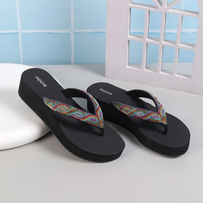 Mochi Women Black Casual Slippers