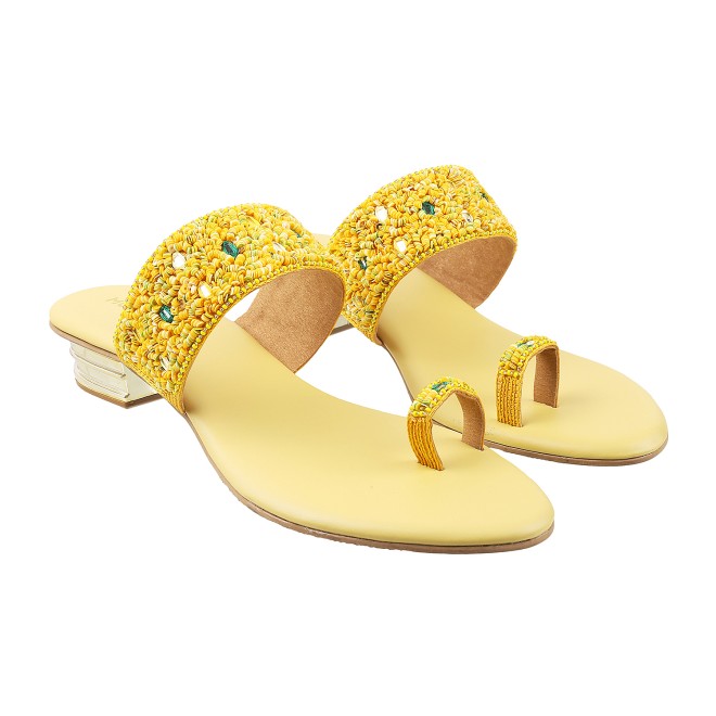 Mochi Women Yellow Ethnic Slip Ons