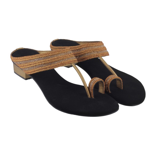 Mochi Women Antic-gold Ethnic Slip Ons (SKU: 32-9487L-28-43)