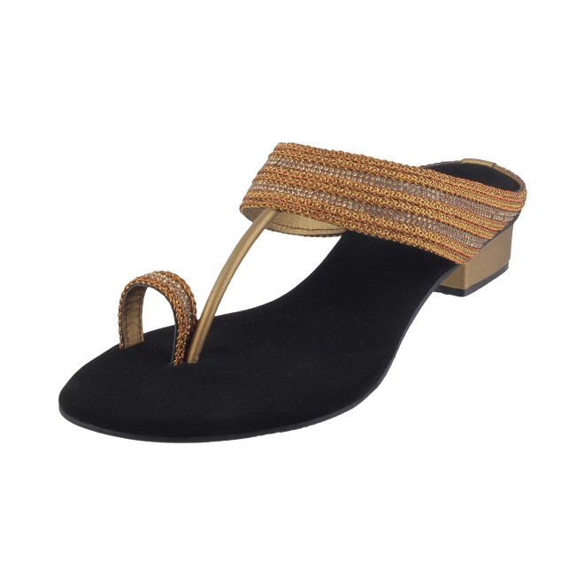 Mochi Women Antic-gold Ethnic Slip Ons (SKU: 32-9487L-28-43)