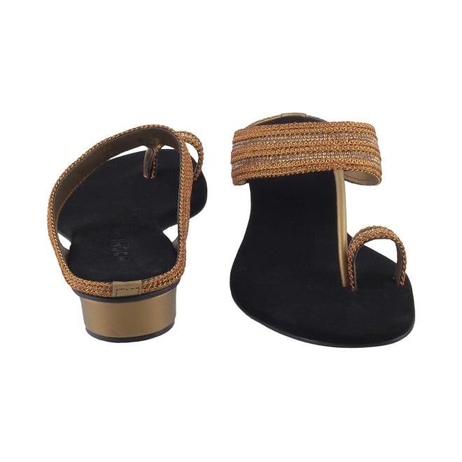 Mochi Women Antic-gold Ethnic Slip Ons (SKU: 32-9487L-28-43)