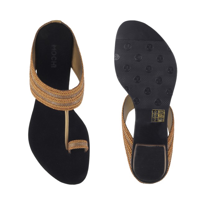 Mochi Women Antic-gold Ethnic Slip Ons (SKU: 32-9487L-28-43)