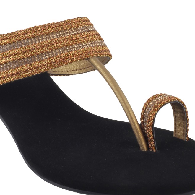 Mochi Women Antic-gold Ethnic Slip Ons (SKU: 32-9487L-28-43)