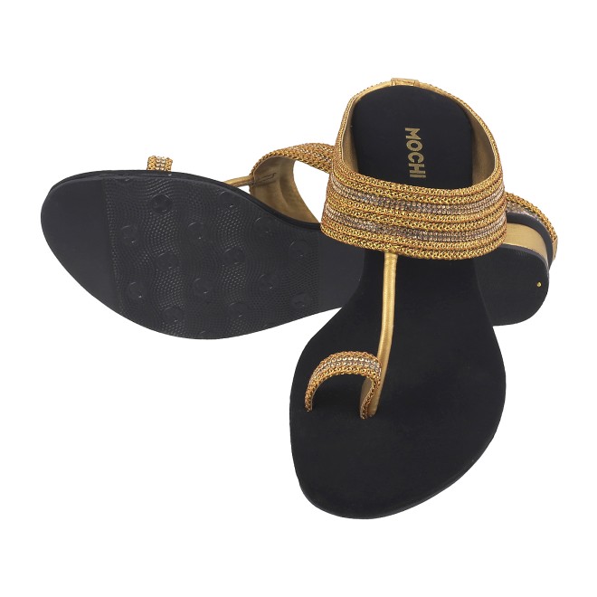 Mochi Women Antic-gold Ethnic Slip Ons (SKU: 32-9487L-28-43)