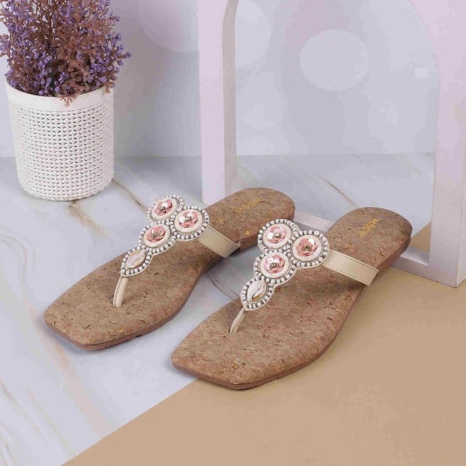 Mochi Women Beige Casual Slippers (SKU: 32-954-20-36)