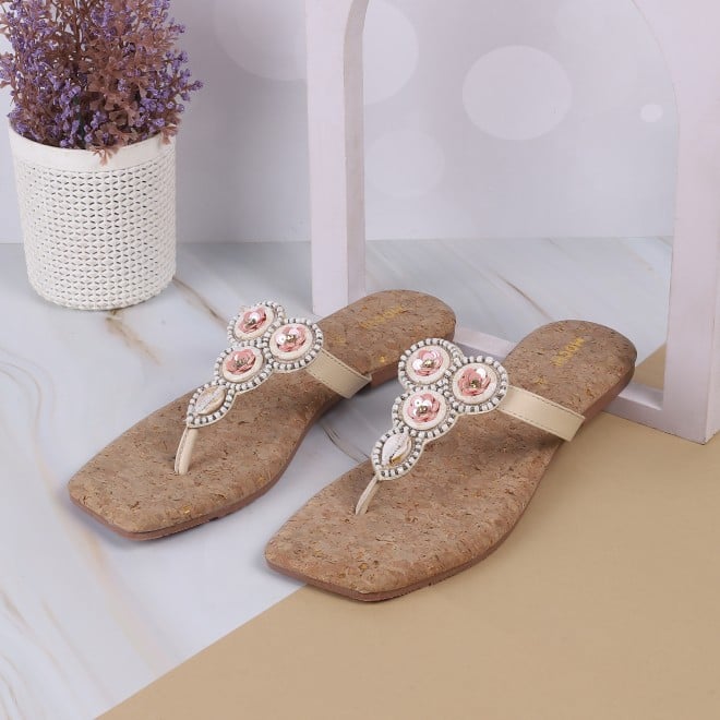 Mochi Women Beige Casual Slippers