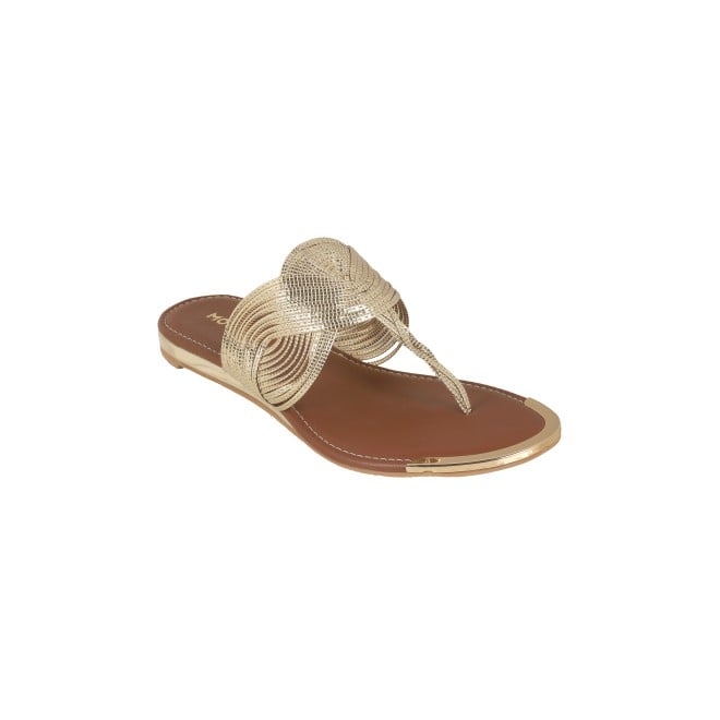 Mochi Women Gold Ethnic Slippers