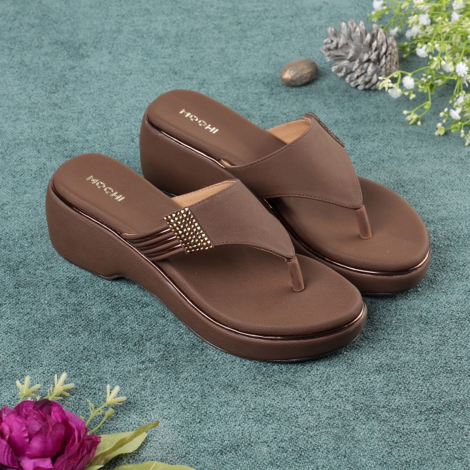 Mochi Women Brown Casual Slip Ons