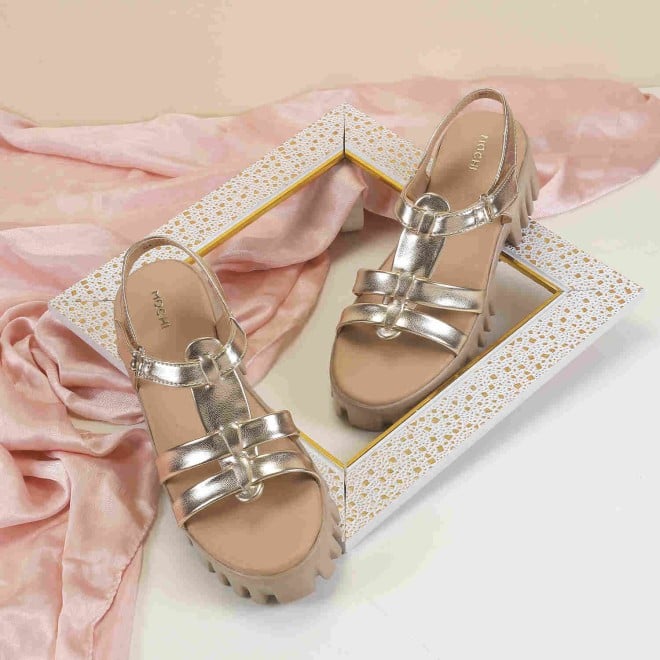Mochi Women Gold Casual Sandals
