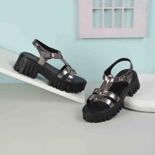 Mochi Women Gun-metal Casual Sandals (SKU: 33-1043-29-36)