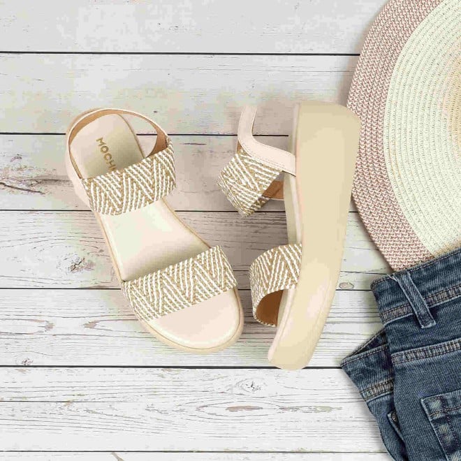 Mochi Women Beige Casual Slippers