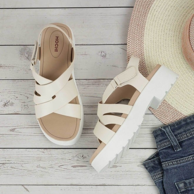 Mochi Women Beige Casual Sandals