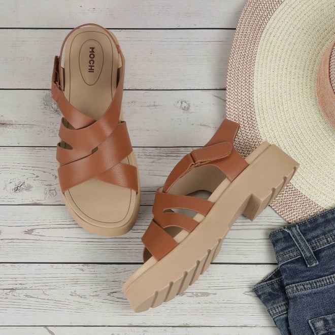 Mochi Women Tan Casual Sandals