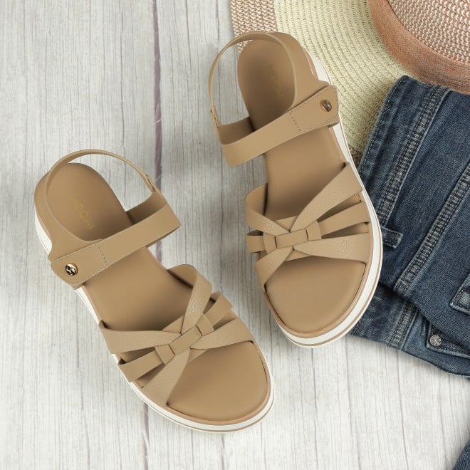 Mochi Women Beige Casual Sandals