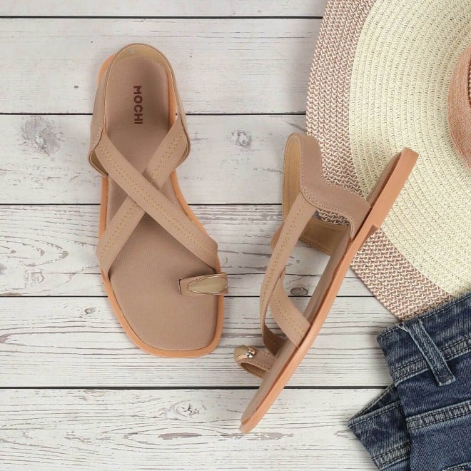 Mochi Women Beige Casual Sandals
