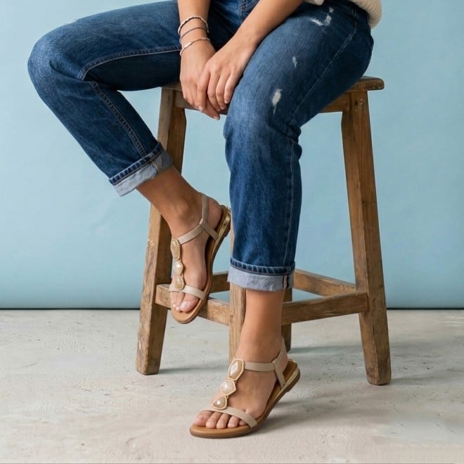 Mochi Women Beige Casual Sandals (SKU: 33-1349-20-36)