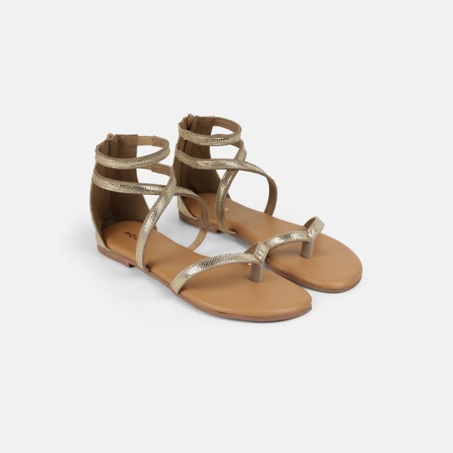 Mochi Women Gold Casual Gladiators (SKU: 33-1529-15-36)