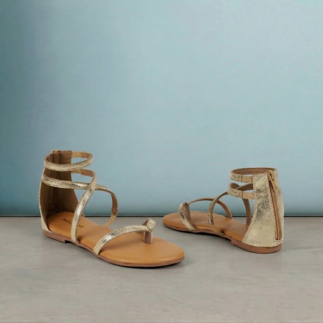 Mochi Women Gold Casual Gladiators