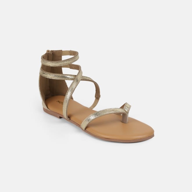 Mochi Women Gold Casual Gladiators (SKU: 33-1529-15-36)