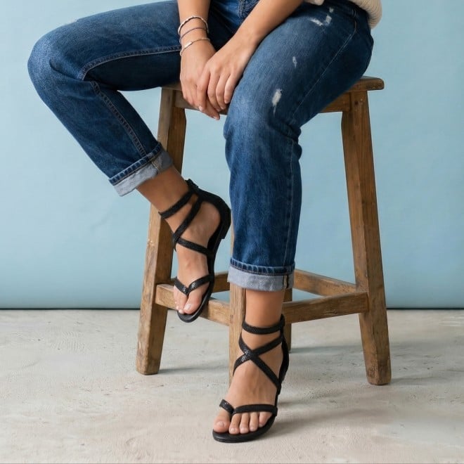 Mochi Women Black Casual Gladiators (SKU: 33-1529-11-36)