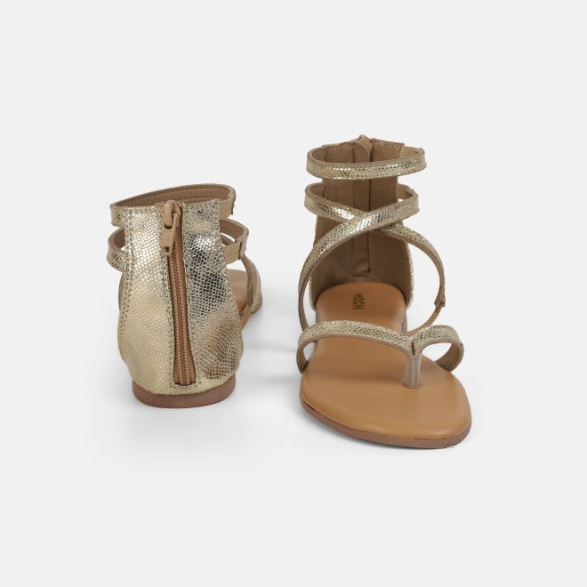 Mochi Women Gold Casual Gladiators (SKU: 33-1529-15-36)