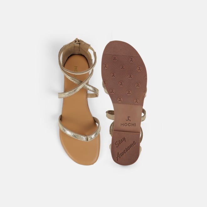 Mochi Women Gold Casual Gladiators (SKU: 33-1529-15-36)