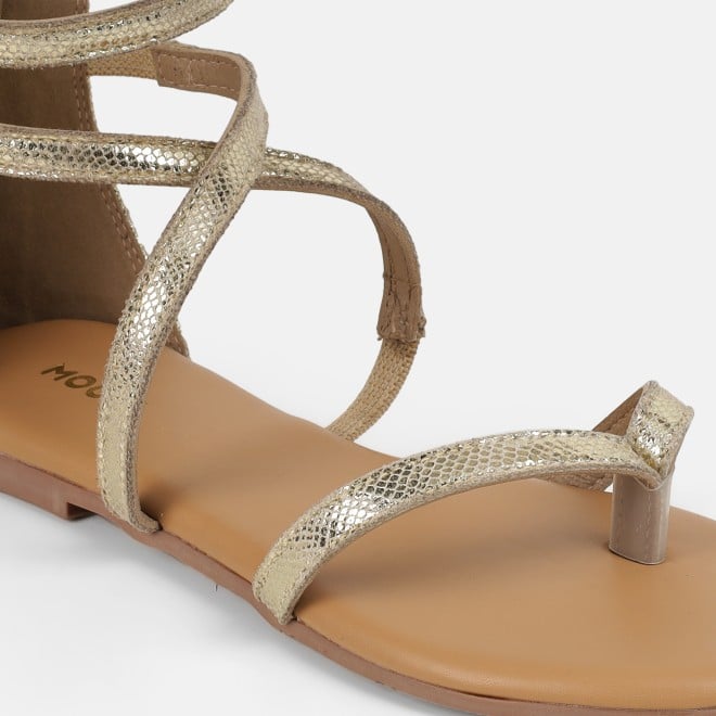 Mochi Women Gold Casual Gladiators (SKU: 33-1529-15-36)