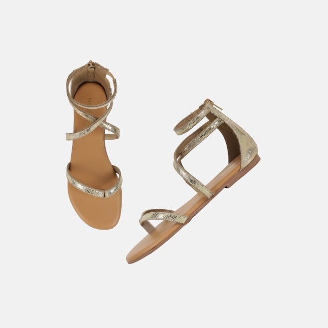 Mochi Women Gold Casual Gladiators (SKU: 33-1529-15-36)