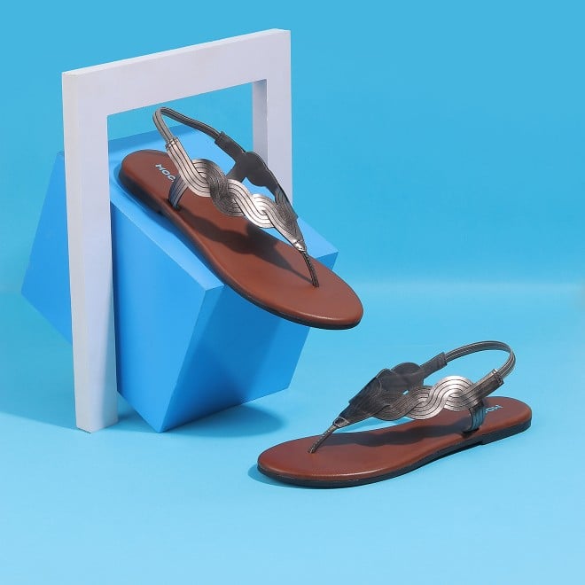 Mochi Women Gun-Metal Casual Sandals