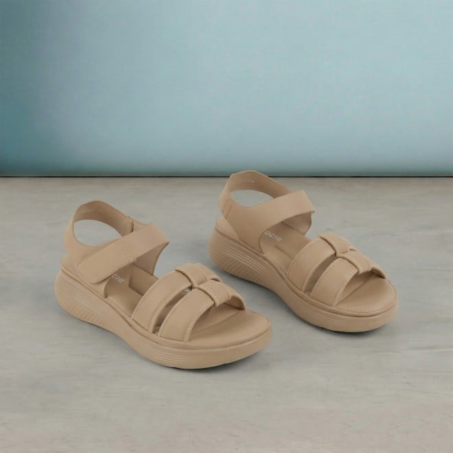Mochi Women Beige-red Casual Sandals