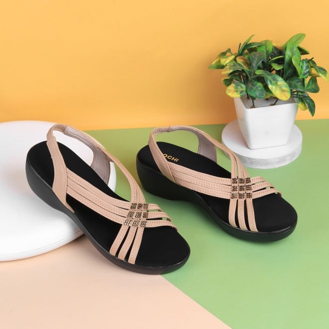 Mochi Women Beige Casual Sandals