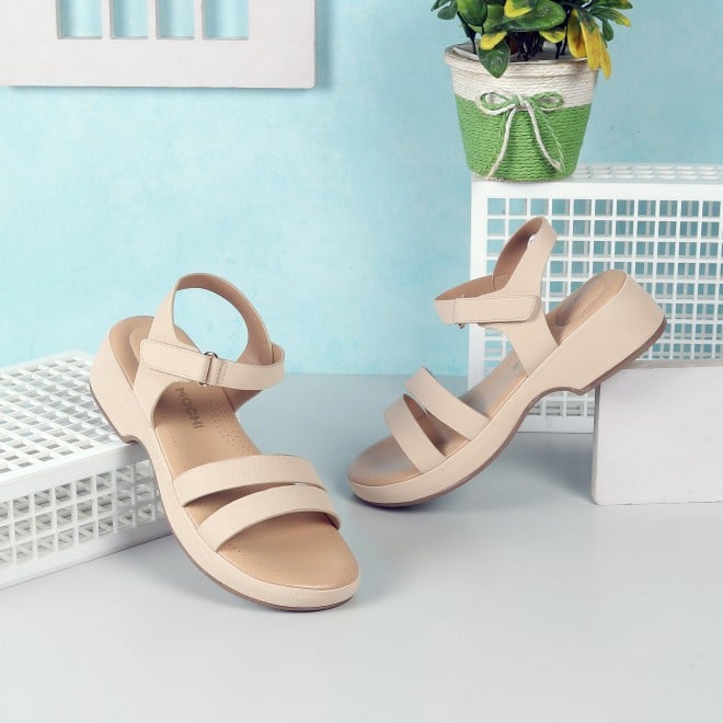 Mochi Women Beige Casual Sandals