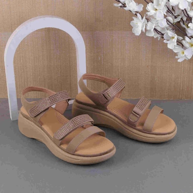 Mochi Women Beige Casual Sandals (SKU: 33-809-20-36)