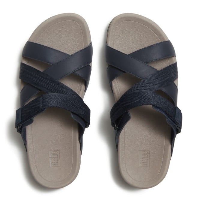 Fitflop Adonis Mens Adjustable Leather-Webbing Slides (SKU: 338-434-17-7)