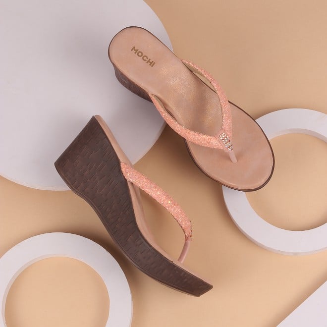 Mochi Women Rose-Gold Casual Slip Ons