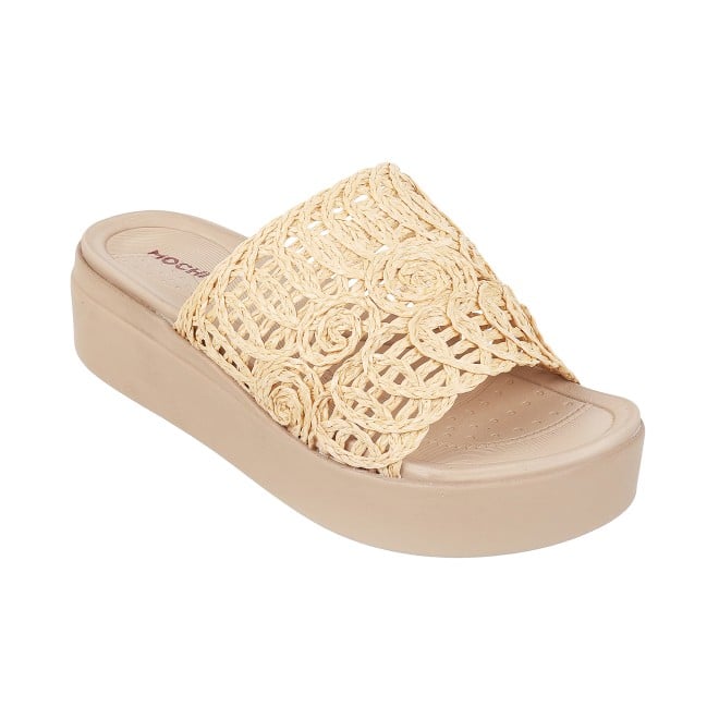 Mochi Women Beige Casual Slip Ons