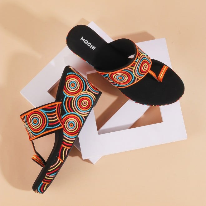 Mochi Women Black Ethnic Sandals