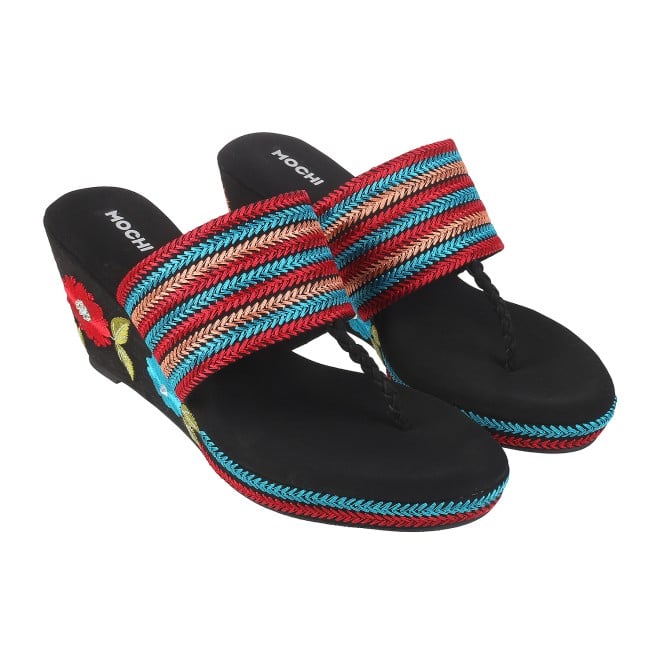 Mochi Women Black Ethnic Sandals