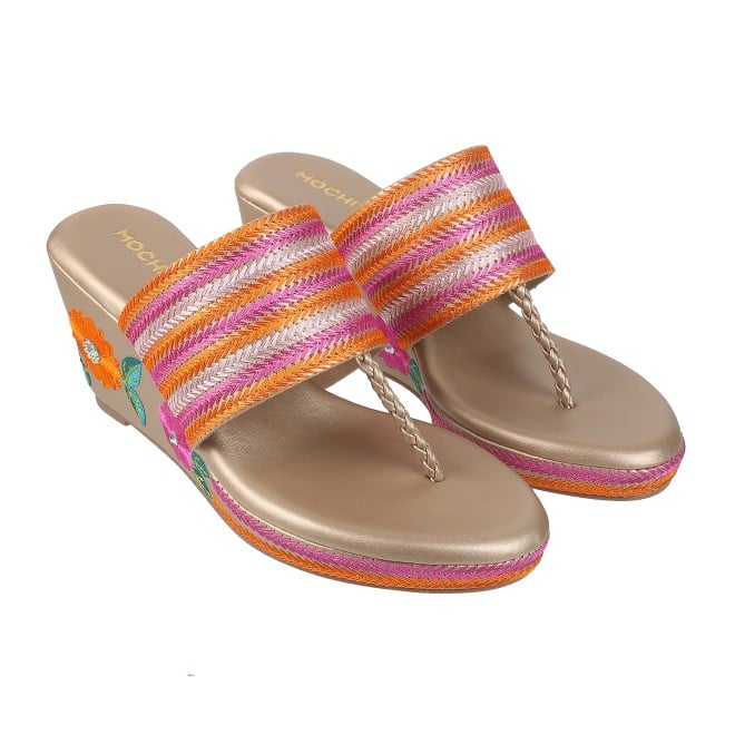 Mochi Women Gold Ethnic Sandals