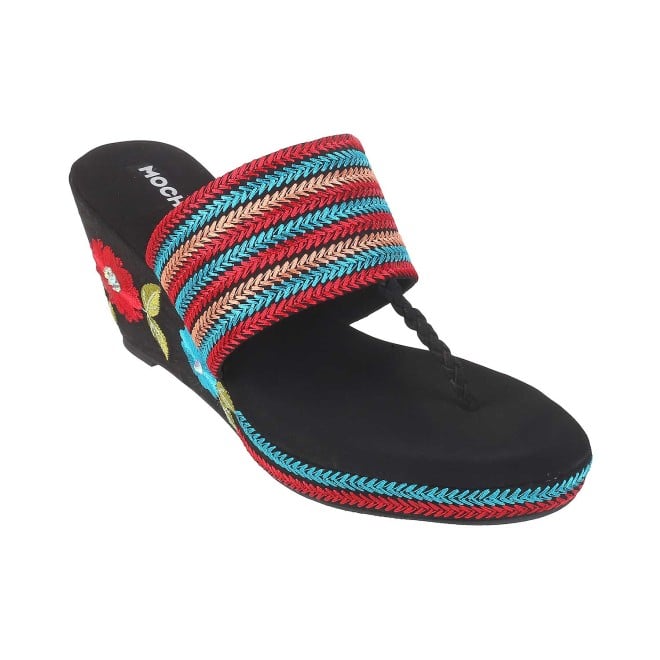 Mochi Women Black Ethnic Sandals