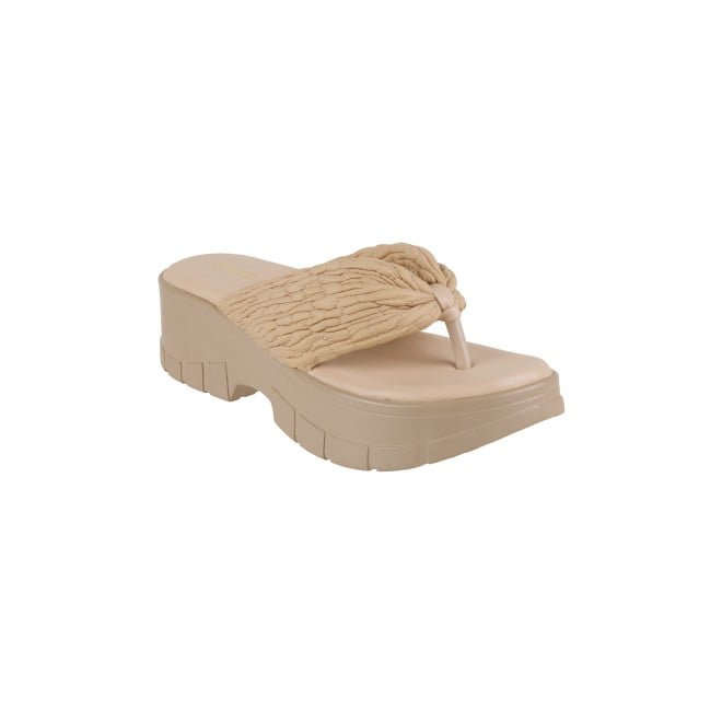 Mochi Women Beige Casual Slip Ons