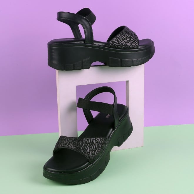 Mochi Women Black Casual Sandals