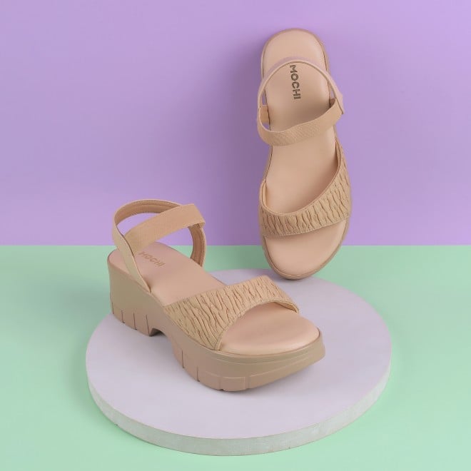 Mochi Women Beige Casual Sandals