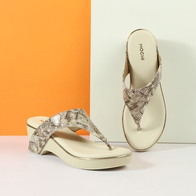 Mochi Women Beige Casual Slip Ons