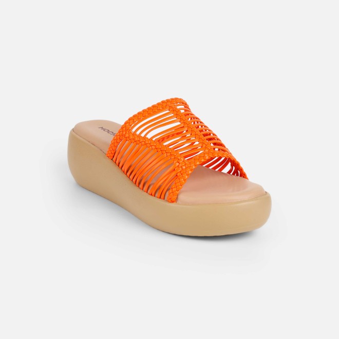 Mochi Women Orange Casual Slip Ons