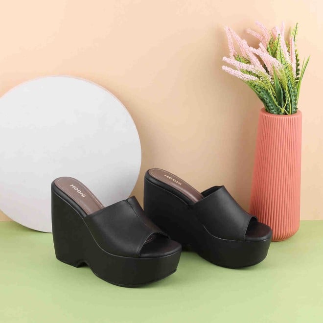 Mochi Women Black Casual Mules