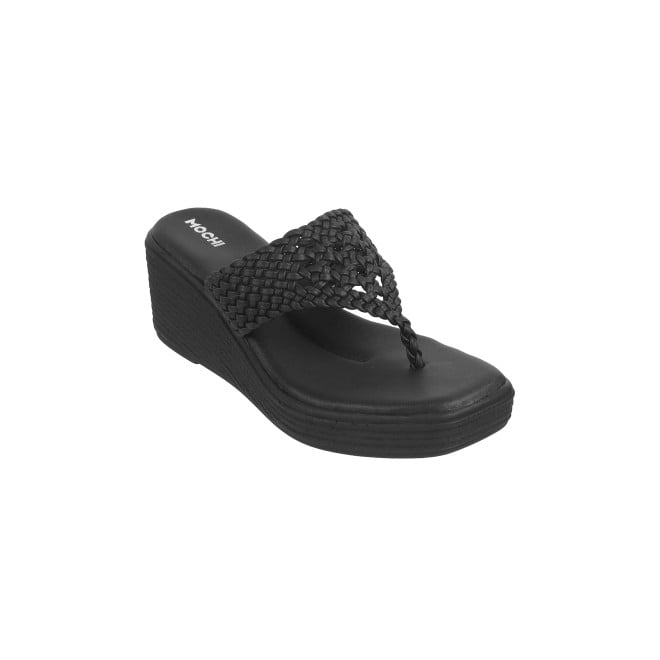 Mochi Women Black Ethnic Slip Ons