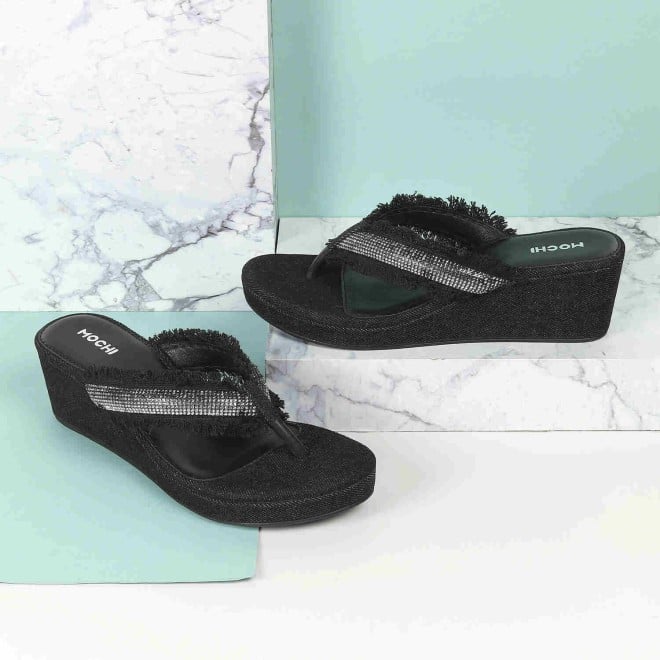 Mochi Women Black Casual Slippers