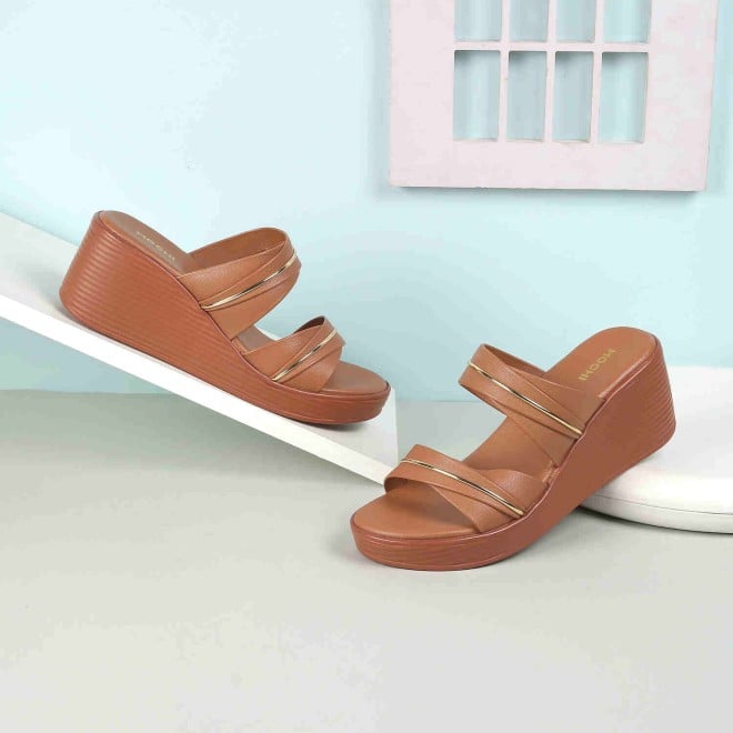 Mochi Women Tan Casual Slip Ons